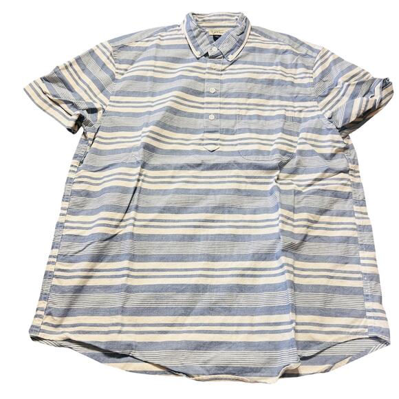 Mens J Crew Blue and White Boat Day Striped Medium Polo Button Down - Picture 1 of 4